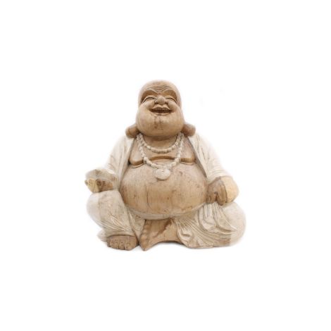 Statue de Bouddha sculptée à la main - 50 cm Happy - Blanchiment à la chaux- Vendu par 1