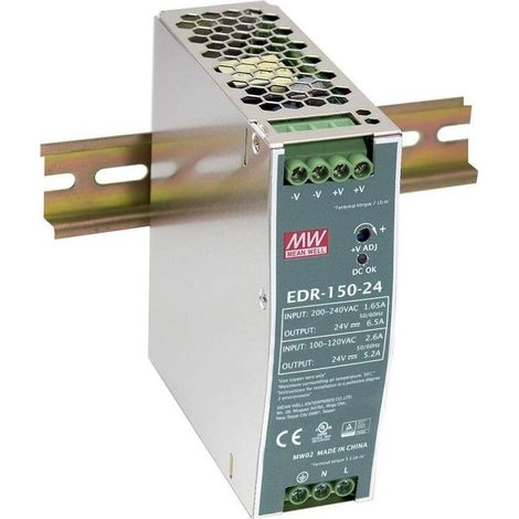 Trasformatore 24V DC 150W 6.5A per Binario DIN EDR-150-24 MEAN WELL 150 W (1/5)