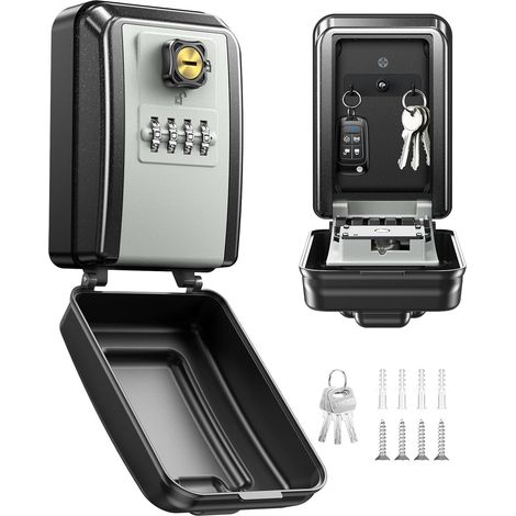 Boite a Clef Securisee Exterieur avec Clé de Secours Réinitialisable, Boite à Clé Murale à Combinaison 4 Chiffres, Grande Capacité & Imperméable Coffre Fort a Clefs pour Maison Bureau Garage (1/5)