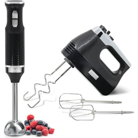 Briebe SKT1187BLK Elegance Set Batidora de Mano 2 Velocidades + Batidora Varillas Eléctrica 5 Velocidades + Turbo 600W Negro