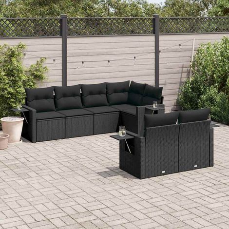 vidaXL Salon de jardin 7 pcs avec coussins noir résine tressée (1/3)