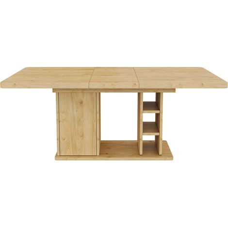 Table à manger extensible scandinave 140/180 x 80 cm avec espace de rangement, couleur chêne (1/5)