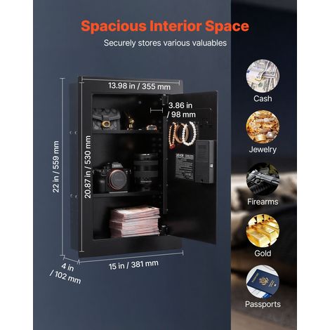 Coffre-fort Mural, Armoire Forte Dissimulée à 3 Niveaux, Déverrouillé par Empreintes Digitales, Clavier et Clé, Boîtier Encastrable… (1/5)