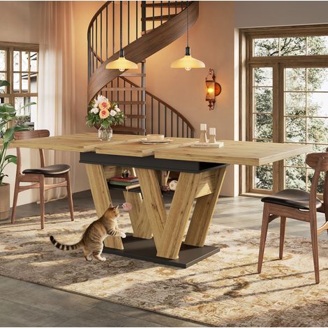Tavolo da pranzo allungabile 119-158,5 x 80 cm con vano contenitore, MDF, nero e naturale DESVIAE (1/5)