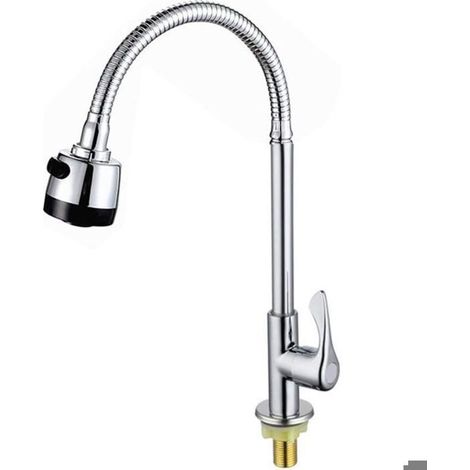 Robinet de cuisine à eau froide simple, pivotant à 360°, avec aérateur et douchette. Flexible et flexible. (1/5)