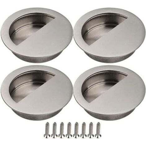 Set of 4 (Silver) Sliding Door Handles, Recessed Cabinet Handles for Sliding Doors, Furniture Handles (1/4)
