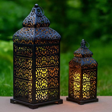 Lot de 2 Lanternes Marocaines Noires, Design Temple, Intérieur Extérieur