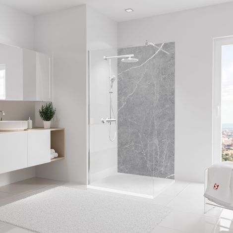 Schulte – Panneau mural de douche marbre gris profond 100 x 210 cm – Extra-fin 3 mm – Surface hydrofuge – Installation facile sans poussière