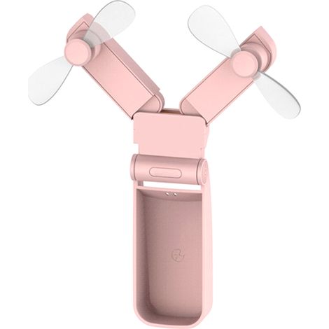Ventilateur de Bureau USB Rechargeable Double Tête Pliable Mini Ventilateur Portable pour Voyage Intérieur Extérieur Rose (1/5)