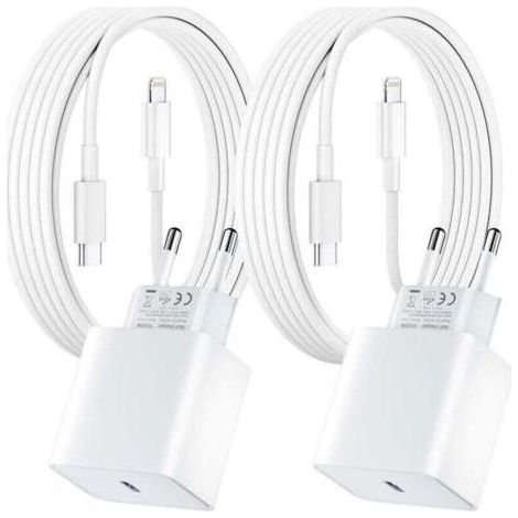 Lot de 2 pour Chargeur Rapide iPhone, 20W PD USB-C Prise Secteur avec 2m Câble USB C vers Lightning pour iPhone 14/14 pro/13/13 Pro/13 Pro Max/13 Min (1/4)