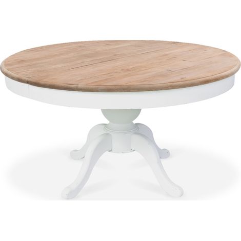 Table ronde extensible en bois massif SIDONIE blanc
