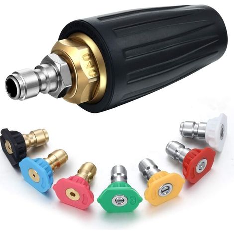 Buse turbo rotative 4 000 PSI pour nettoyeur haute pression 4,0 GPM avec 7 embouts de buse de pulvérisation à plusieurs degrés (0, 15, 25, 40, 65 degrés, rinçage, savon). (1/4)