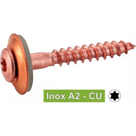 200 Vis à Bois Tête Fraisée Bombée Six Lobes + Rondelle Epdm D. 20 4.5 x 80 mm - Type DIN 7995 - Inox A2-CU - D-Work (1/3)