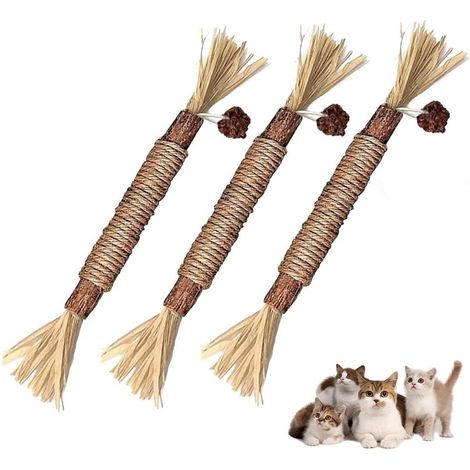 3 palitos masticables de hierba gatera natural - Cuidado dental para gatos - Limpieza de dientes para gatitos - Juguetes masticables con hierba gatera para la dentición y alivio del estrés (1/5)
