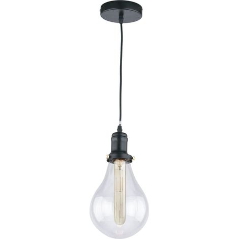 Lámpara de techo colgante “Bulb Vintage” E27 IP20 fabricada en cristal transparente y metal color negro mate (1/5)