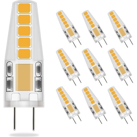 Bombillas LED regulables G4, 3W equivalentes a una lámpara halógena de 30W, 300LM, luz blanca cálida 3000K, bombilla de bajo consumo, sin parpadeo, AC/DC 12-24V, ángulo de haz de 360°, G4 bipin, paque (1/5)
