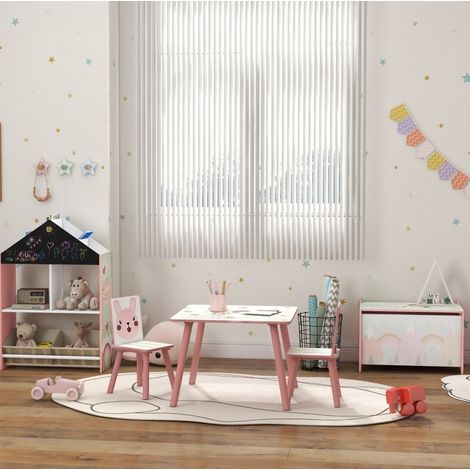 Ensemble table et 2 chaises pour enfants en pin, motif animaux, rose, chambre d'enfant, 3-8 ans (1/5)