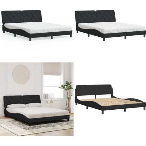 Lit avec matelas noir 160x200 cm velours - Lit Double - Lit Matelassé - Lit Design - Lit Velours - Literie - Home & Living (1/5)