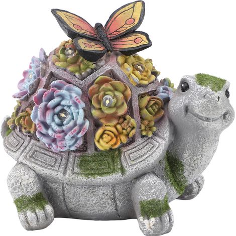 Ortviai Statue de Tortue Solaire en Résine avec Plantes Succulentes et LED – Décor Extérieur pour Jardin ou Terrasse