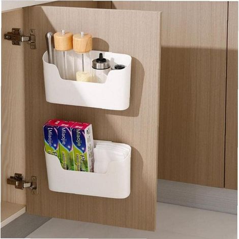 Caja de almacenamiento para puerta de armario de cocina (2 piezas), adhesiva para pared, organizadora para armario, baño y refrigerador, para artículos diversos.