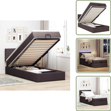 Ottoman-Bett mit Matratze & LEDs Dunkelbraun 100x200 cm Stoff - Ottoman-Bett - Ottoman-Betten - Bett Mit Stauraum - Polsterbett (1/5)