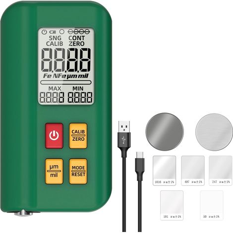Jauge D'Épaisseur de Revêtement Rechargeable 0,1 Micromètre/0-1500 ΜM Fe/NFe MAX/MIN Mesure Du Zéro Écran T2-LCD Facile à Utiliser (1/5)
