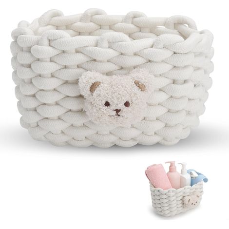 Small Cotton Woven Storage Basket Bear Pattern Storage Basket White Bathroom Office Dressing Table Crochet Basket for Closets Baskets Bathroom (1/5)