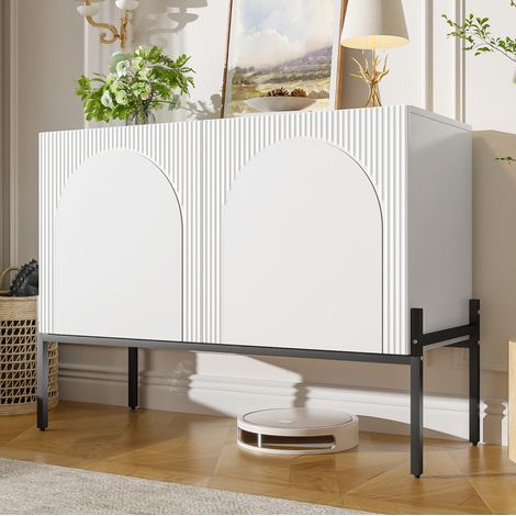 2-türiges Sideboard mit Metallfüßen, modernes Bogendesign, Weiß, 100 x 40 x 75 cm OKMYHOME (1/5)