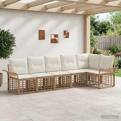 vidaXL  Outdoor Sofa Set  6 pcs Natural and Cream White Poly Rattan