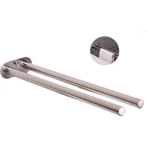 Portasciugamani in acciaio inox spazzolato, asta portasciugamani da bagno, a doppio braccio, a parete, 40 cm (1/5)