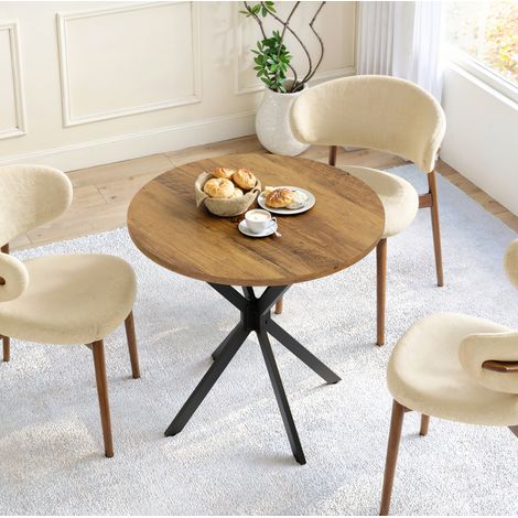 Mesa redonda 80x80x75 cm marrón y negro en hierro y tablero de partículas con patas en X ajustables (1/5)