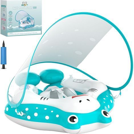 Bouée bébé avec auvent - Bouée gonflable pour tout-petit, siège de sécurité réglable et queue anti-retournement, pour 3 à 36 mois (taille L)