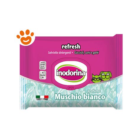 Inodorina Dog/Cat Refresh Muschio Bianco - Inodorina Dog/Cat Refresh Muschio Bianco - Confezione da 110 Salviette