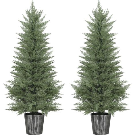 135cm Artificial Cypress Trees Set of 2, UV Resistant Artificial Plants with Decorative Pot, Fake Plants for Indoor Outdoor Decor, Green