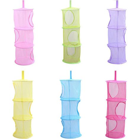 Panier De Rangement Suspendu En Maille - Pliable - 3 Compartiments - Pour Jouets Sous-Vêtements Accessoires - Idéal Salle De Bain Chambre Enfant - 1 Pièce (1/5)