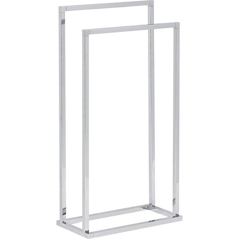 Toallero de acero plateado brillante 2 rieles accesorios de baño estante de almacenamiento de toallas de pie diseño moderno Recreo (1/5)