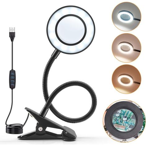 Desk lamp, 360° flexible reading magnifying lamp, 3 colors, 10 brightness levels, LED desk lamp, dimmable reading lamp, clamp lamp, portable desk lamp, slit lamp, jeweler's loupe MUMU (1/4)