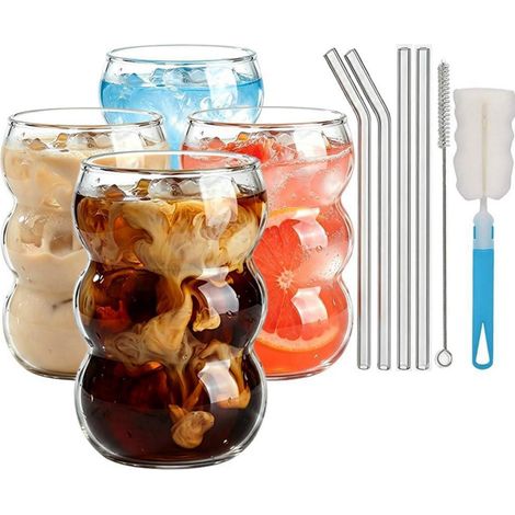 4er Set 550ml Glasbecher mit Henkel, Bubble Gläser für Latte Macchiato, Eiskaffee, Wasser