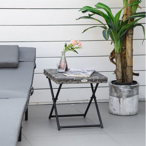Gartentisch 40x40x40 cm grau aus Polyrattan mit klappbarem Metallgestell (1/5)
