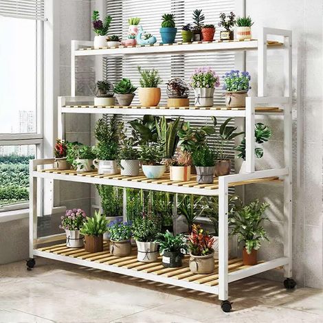 Verstellbares, mehrstufiges Pflanzenregal mit Rollen, Leiterregal für drinnen, draußen, Garten oder Balkon (1/5)