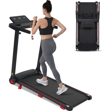 Tapis de course inclinable pliable 3,0 PS, 14 km/h, 8 % de pente, 12 programmes, Bluetooth, charge USB et Type-C, capteurs cardiaques, écran LED pour la maison  CHICFURN (1/5)