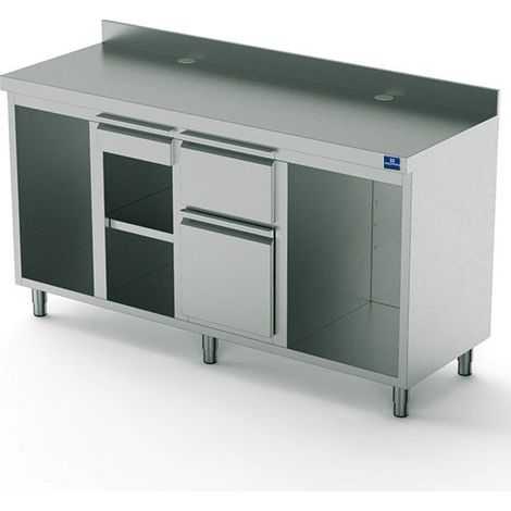 Meuble neutre inox pour Machine à Café 2000 mm Avec Élément Pour Lave-Vaisselle Et Producteur Glaçons - Mastro
