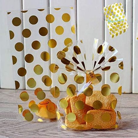 Sacs à bonbons Sac Biscuit Mignons Motif Sac Pochette Sachet pour biscuits, gateaux, Chocolat, bonbons, Snack Cadeau Bon pour boulangerie fête avec stickers, Lot de 100 (1/2)