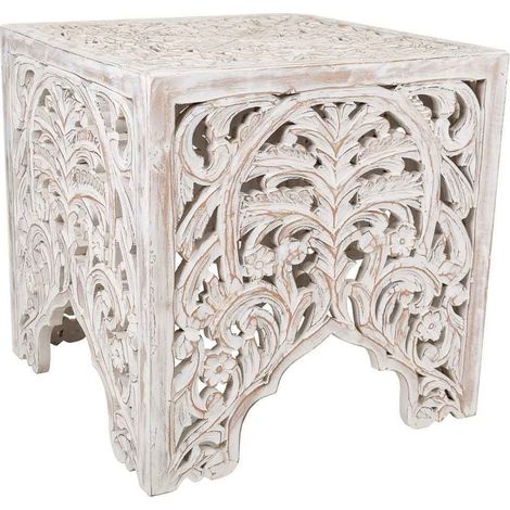 Mesa de centro de madera artesanal blanco 38x38x38 (1/4)
