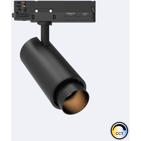 Foco Carril LED Trifásico 20W Fasano Cilindro CCT Seleccionable Regulable Negro (2700K - 3200K - 4000K) Seleccionable