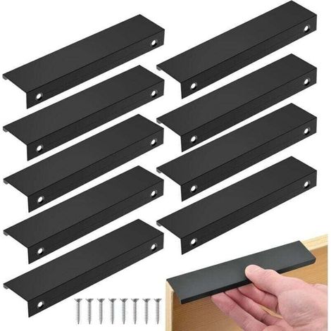Poignée Cuisine Noir, 10PCS Entraxe Invisible Poignee de Meuble, poignet de porte en Aluminium, Noir Poignée Meuble pour Bureaux Tiroirs Armoires (128mm/ Long 150mm) (1/4)