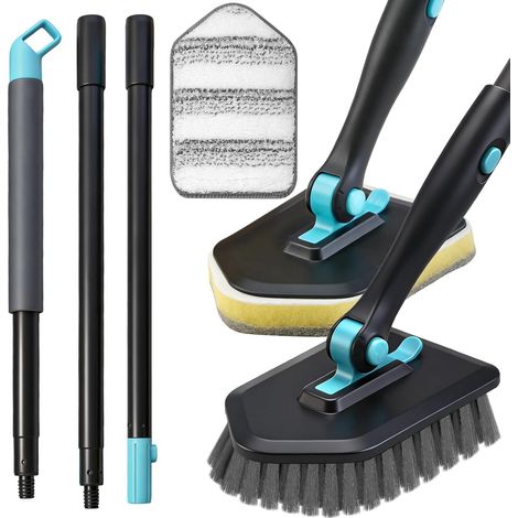 Brosse de nettoyage de douche à long manche, brosse de nettoyage 3 en 1, adaptée au nettoyage des murs et des carreaux de salle de bain et de cuisine. (1/5)