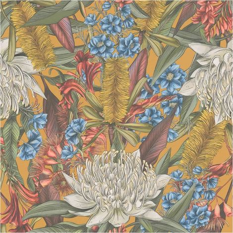 Flowers wallcovering wall Profhome 394284 hot embossed non-woven wallpaper slightly textured with floral ornaments matt yellow green blue red 5.33 m2 (1/5)