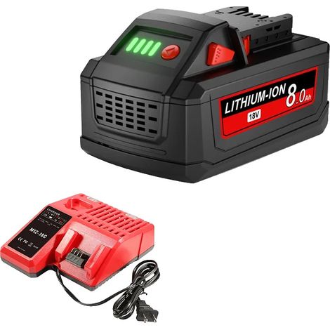 Batterie d'outil électrique, capacité de 8000mAh, compatible avec les outils M18, 1 Batterie 1 Chargeur (1/2)