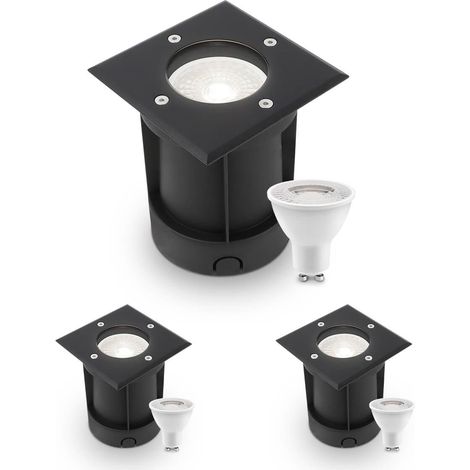 LED Bodeneinbaustrahler Schwarz eckig 230V IP67 - Leuchtmittel: GU10 4W 4000K - Anzahl: 3x (1/5)